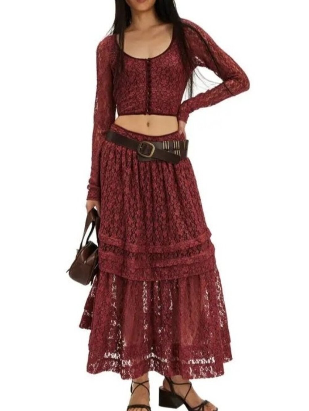 Free People Arcana Lace Maxi Skirt Set All Over Lace Festival Boho Chic Womens S